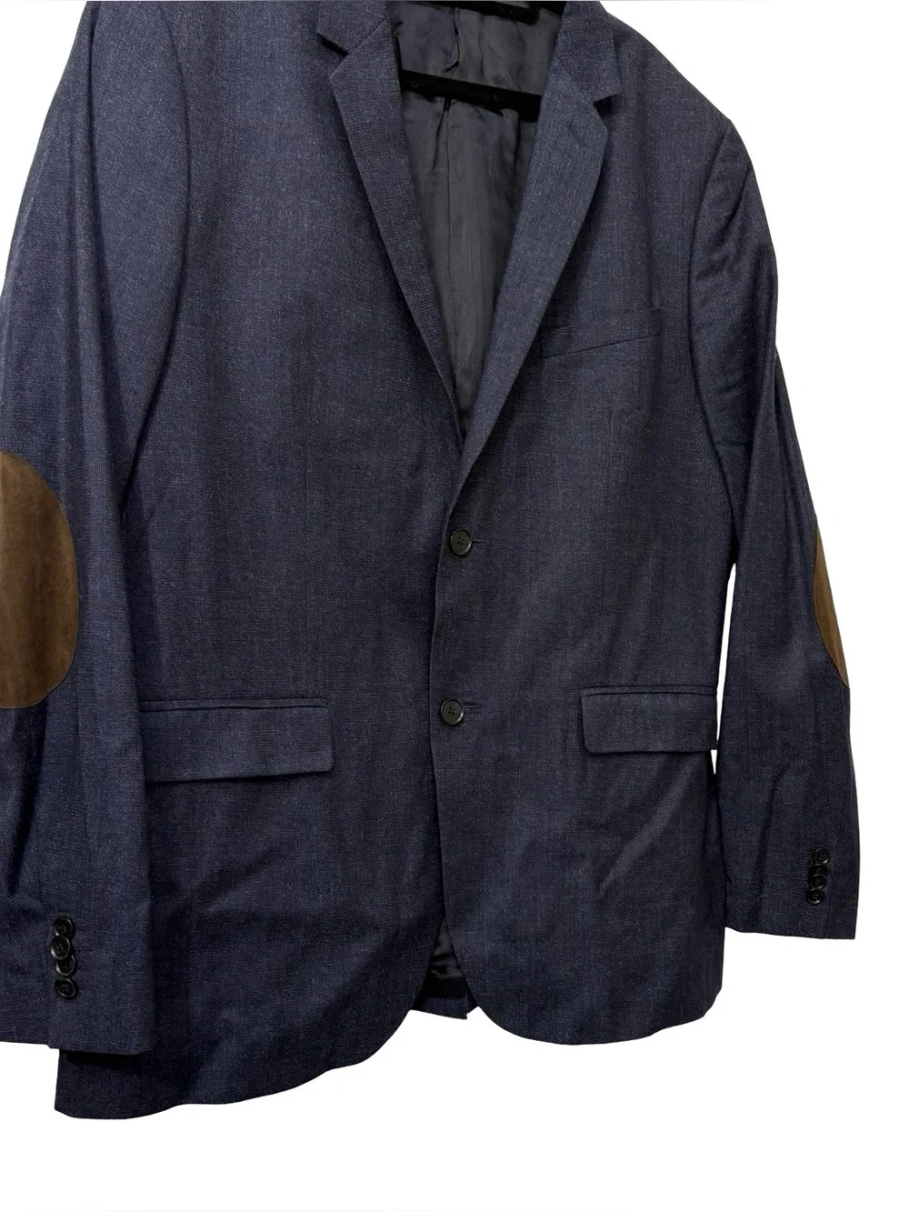 H&M Tollegno 1900 Merino Wool Blazer Slim Fit Blue Jacket 46R Elbow Patches